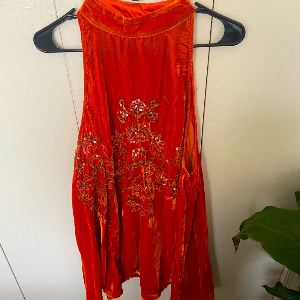 Free people orange velvet swing dress